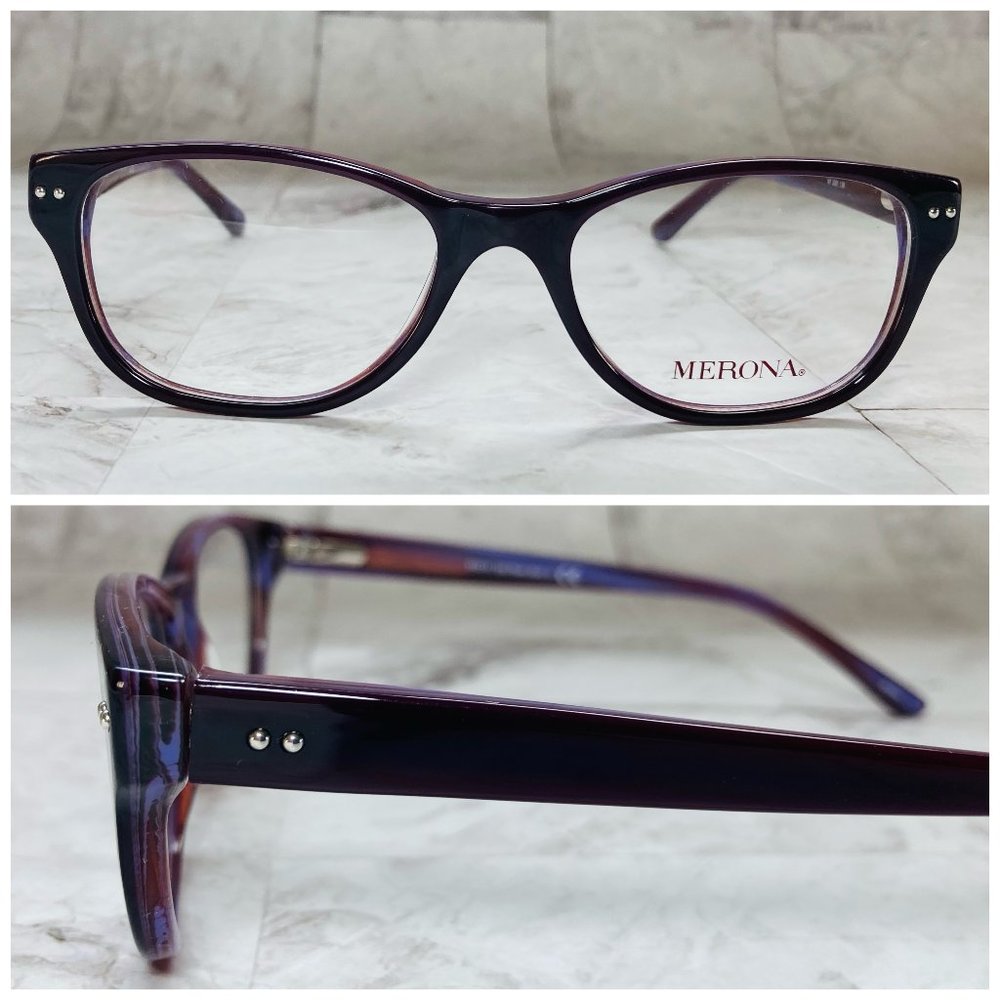Merona Rectangular Purple Plum & Silver Eyeglasses Glasses Frames NWOT
